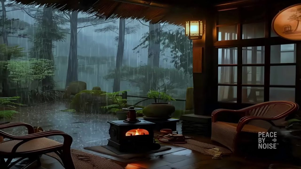 Sitting on porche with rain by fire
